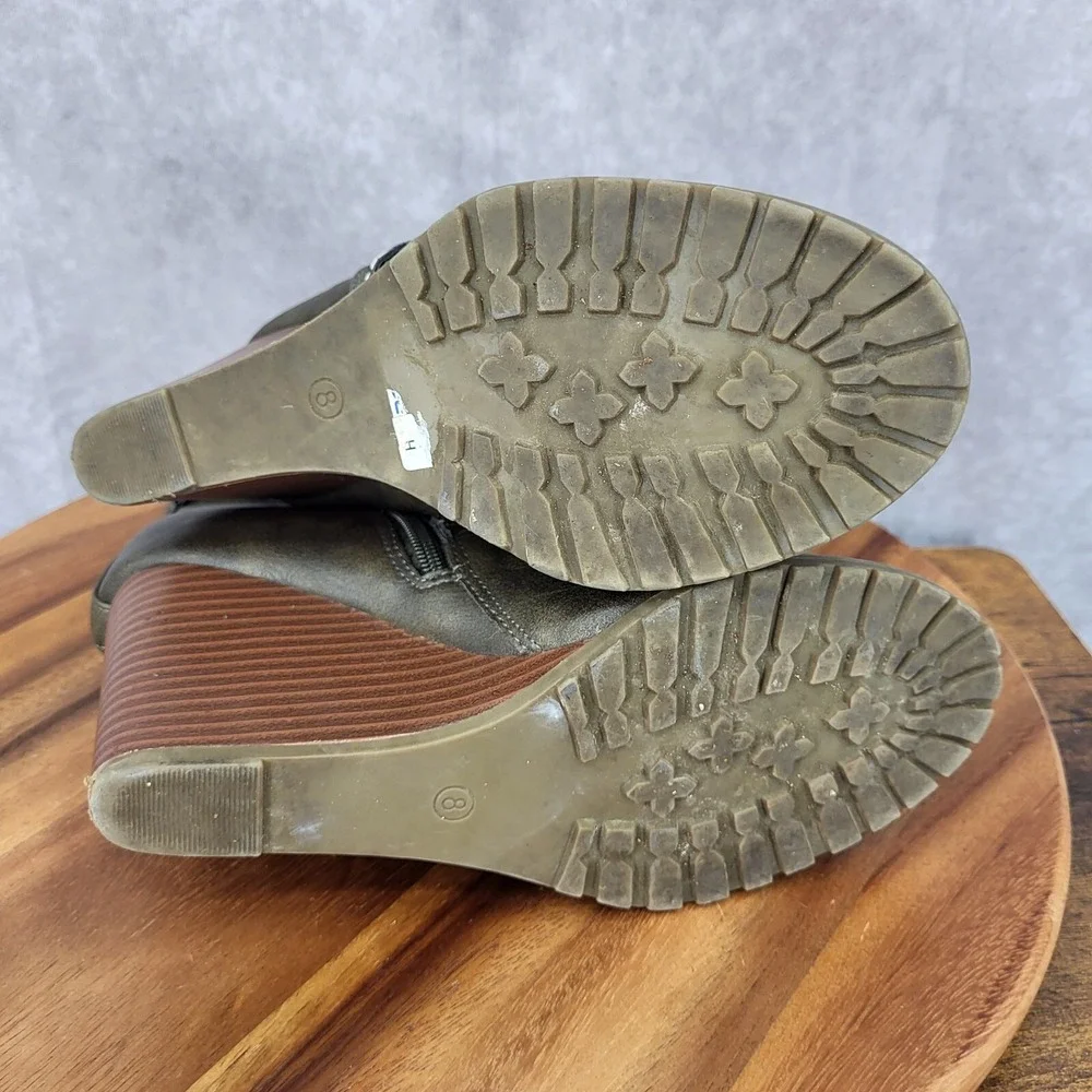 Diba Wedge Boots Womens Alberta‎ 8 M Brown Faux Leather Side Zip Booties Pull On